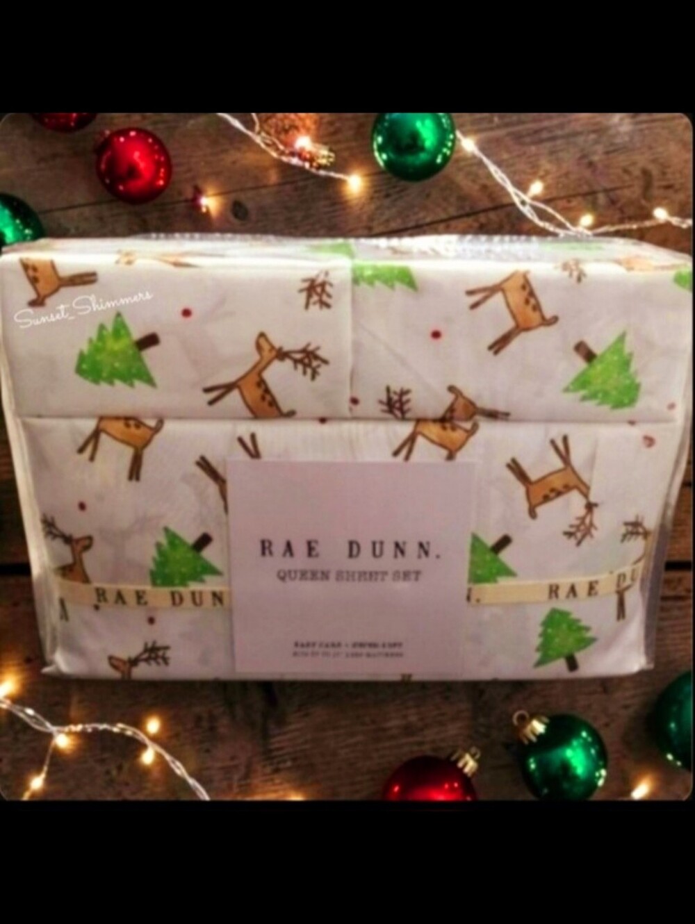 Rae Dunn Stag Reindeer Christmas Tree Queen Bed Sheet Set Decor New